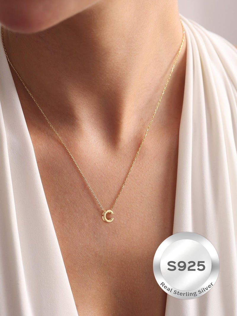 ChicSilver Letter A Necklace, 14K Gold Plated Sterling Silver Small Dainty Initial Pendant Necklace Personalized Name Necklace Tiny Alphabet Charm Necklace - Image 2